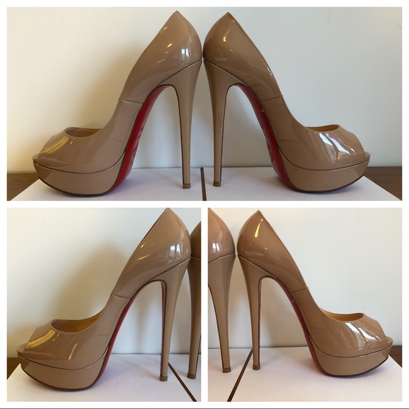 Christian Louboutin 150 Nude Patent Lady Peep - Picture 5 of 8